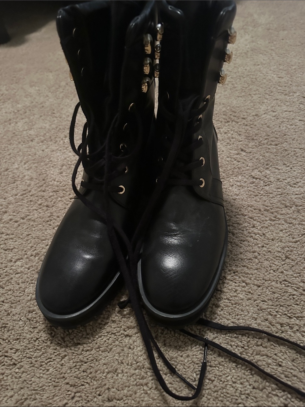 Stuart Weitzman Black Lace-Up Combat Boots